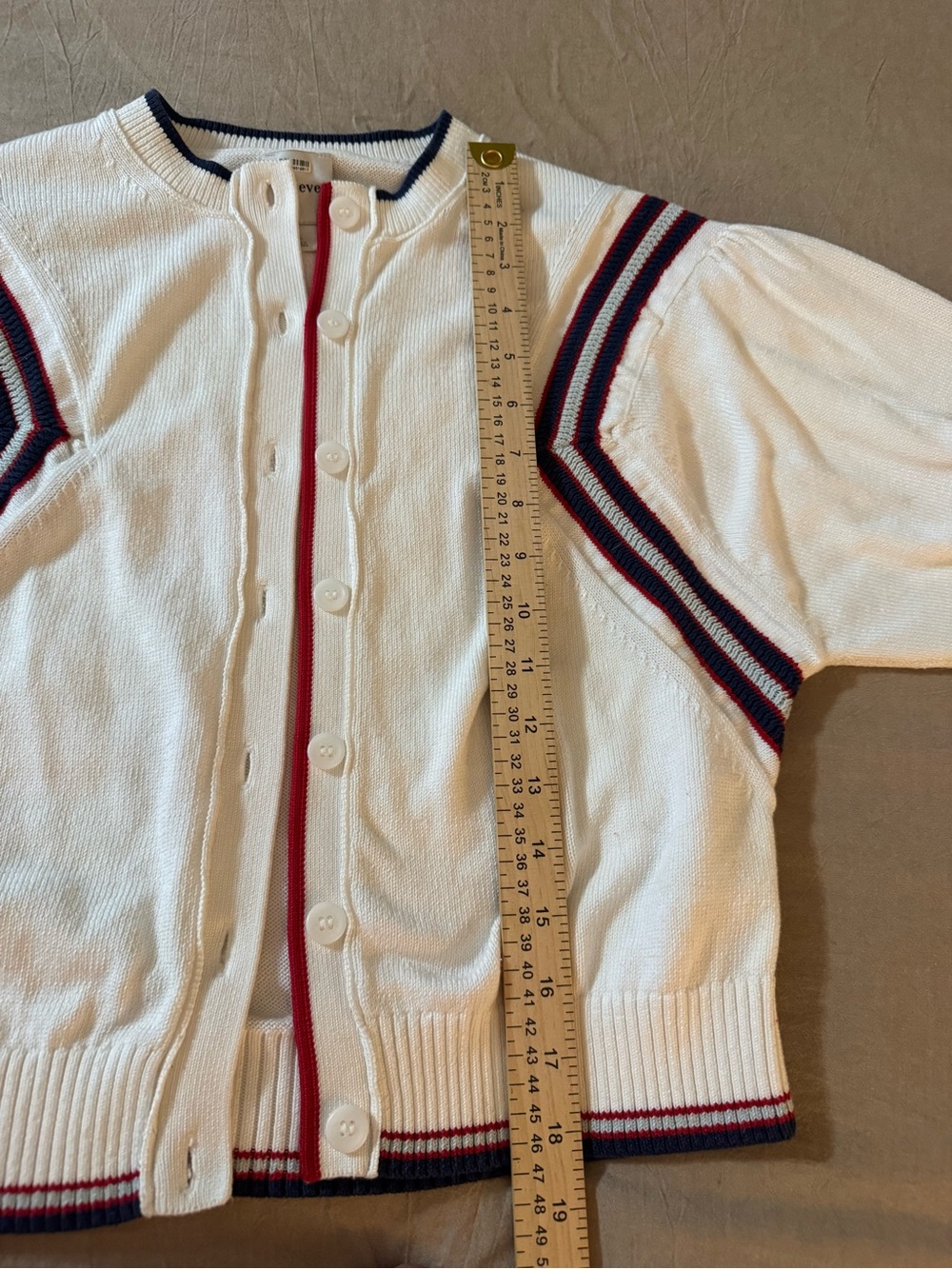 Maeve White Cropped Cardigan with Navy and Red Trim Size Large - Picture 9 of 16